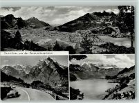 8757 Filzbach - Cafe Kerenzer-Berghus Panorama auf Linthebene und Weesen am Walensee Glärnisch Rauti und Näfels Walensee gegen Alvierkette Oldtimer Fenrsichten von der Kerenzerbergstrasse