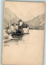 Chillon Chateau 1915 Radierung Schloss