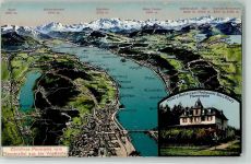 Pfannenstiel Gebrauchsspuren Vogelschau Zürichsee Hotel Hochwacht Lithographie