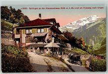 6464 Spiringen Werbe AK Gasthaus St. Anton an der Klausenstraße und am Fußweg nach Urigen