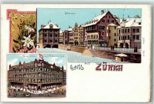 8000 Zürich 1898 Winterlithographie Rathausquai Warenhaus Pferdebahn AK
