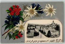 8708 Männedorf Prägedruck Edelweiss Enzian Lithographie