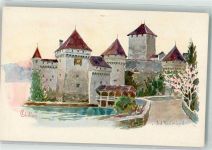 Chillon Chateau Künstlerkarte sign. Redmond
