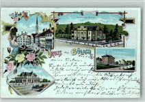 8180 Bülach 1901 BOAKC Lithographie Krankenasyl Brunnerstift Schulhaus Neuer Bahnhof Eisenbahn