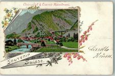 6474 Amsteg Lithographie Gotthardbahn Werbung Chocolat und Cacao Maestrani