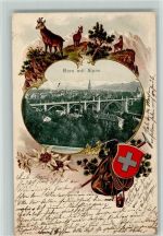 3000 Bern Berne 1902 Passepartout Prägedruck Alpen Gämsen Jagd Lithographie