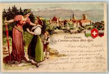 Tracht Centenaire du Canton de Vaud Helvetia Wappen Helvetia 1803 Lithographie