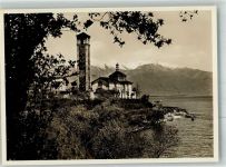 6614 Brissago Foto AK Hotel Brenscino Kirche della Madonna di Ponte