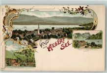 Aegerisee Lithographie Pension Hürlimann am See Aegeri-See vom Kindersanatorium aus