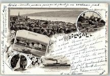 8820 Wädenswil 1897 Lithographie raddampfer Wädenswil Gasthaus Engel