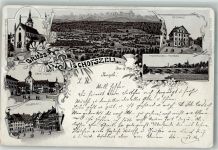 9220 Bischofszell 1898 Gebrauchsspuren Rathaus Stifts- Kirche Grubplatz Lithographie