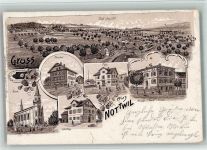 6207 Nottwil 1905 BOAKC Lithographie Handlung Arnold z. Krone Pfarrhof Kirche Post Schulhaus Gebrauchsspuren, bitte Scan genau beachten!