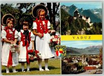 Vaduz Tracht Kinder Blumen Korb Schloss Turm Wappen Adel Liechtenstein