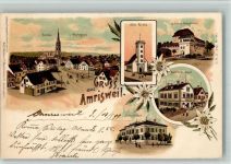 8580 Amriswil 1899 BOAKC Lithographie Kirche Marktplatz Alte Kirche Schloss Hagenweil Kantonal Bank Schulhaus
