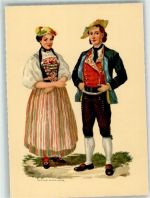 Künstlerkarte sign. Hans Schaer Tracht 18. Jhdt.