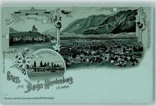 9470 Werdenberg Lithographie / Mondschein Werdenberg Buchs Grenzbahnhof Buchs