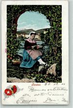 1200 Genève Genf 1904 Lithographie Trachtenmädchen