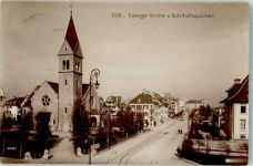 6300 Zug Zugo 1924 Foto AK Ev. Kirche Bahnhofsquartier