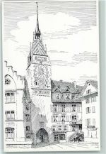 6300 Zug Zugo Radierung Gasthaus Aklin am Zeitturm