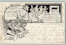 2034 Peseux 1898 Künstlerkarte Jungen auf Mauer spielen Flöte Wappen Weinreben