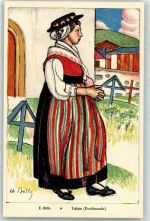 1983 Evolène Künstlerkarte sign. E. Bille Frau Schw. Trachten-und Volksliedervereinigung