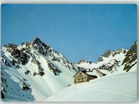 Leutschachhütte Foto AK Winter Leutschachhütte SAC Sektion Zimmerberg Saaspass Hüttenstempel Foto Lussmann