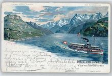 6440 Vierwaldstättersee Lithographie / Künstlerkarte Dampfer , sign. C.Steinmann