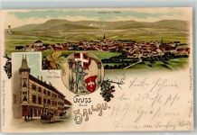 8215 Hallau 1900 Gebrauchsspuren Lithographie Hotel Falken
