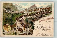 1898 Gebrauchsspuren Alp Fahrt Appenzeller Land Lithographie Verlag Künzli 1473 AK