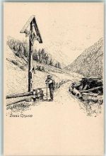 3910 Saas-Grund - Wandersmann beim Kreuz