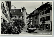 3380 Wangen an der Aare 1934 Foto AK Geschäft Denkmal Brunnen Bahnpost Zug 2375