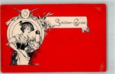 1900 Lithographie / Künstlerkarte Schützen-Gruss Gewehr Bier Schützenliesel