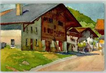 1884 Huémoz Künstlerkarte Bauernhaus sign. P Portier