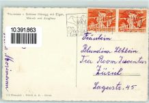 3652 Hilterfingen Gebrauchsspuren Thunersee mit Dampfer Blümlisalp Schloss Hünegg Eiger Mönch und Jungfrau