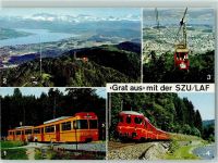 8134 Adliswil - Höhenwanderung Grat aus Ueltiberg Felsenegg SZU Uetlibergstrecke mit Blick auf See und Alpen LAF Luftseilbahn Adliswil Felsenegg mit Stadt Adliswil SZU Sihltalstrecke