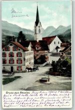 9650 Nesslau 1912 - Gruss Kirche Kutsche Brunnen