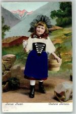 1906 Prägedruck mit echter Stoff Applikation Kind mit einem Trog AK