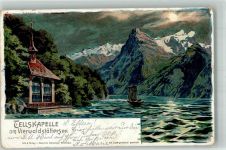 6452 Sisikon 1903 Lithographie sign. Steinmann, C. Tellskapell Mondschein