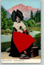 1912 AK mit Stoff Prägedruck Frau AK