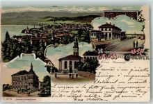 8800 Thalwil 1900 Gebrauchsspuren Gemeindehaus Kirche Bahnhof Lithographie