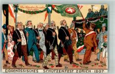 8000 Zürich 1907 Sonderstempel Eidgen. Schützenfest Lithographie Das Fähnlein der sieben Aufrechten