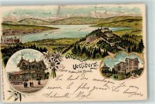 8143 Uetliberg 1901 Lithographie Gasthaus Uto Kulm Hotel Künzli Zürich Dep. No. 267