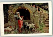 Lugano Am Brunnen von Rocca Ceri sign. Ernst Stückelberg Ort lt. Stempel Pro Juventute Schweiz 1927