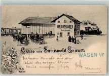 3454 Sumiswald 1909 Künstlerkarte sign. Huttwil Dampflok Bahnhof