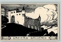 1663 Gruyères 1919 - Federzeichnung sign Gilsi - Schloß