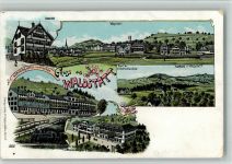 9104 Waldstatt 1914 BOAKC Lithographie Konsum Kurhaus Hotel Zum Hirschen Dampflokomotive Hotel Mineralbad Säntisblick Depot der Anstalt Lilienheid