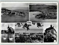 9320 Arbon 1957 Foto AK Fliegeraufnahme Hafen Kirche