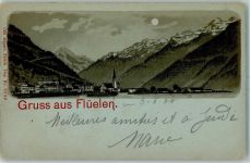 6454 Flüelen 1900 Lithographie / Mondschein
