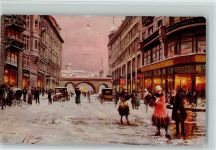 8000 Zürich Künstlerkarte Winter Uraniastrasse Blick auf die Universität sign.