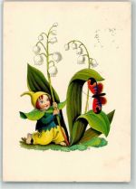 sign. Spörri Dolder Hedwig Zwerg Schmetterling Schneeglöckchen Pro Juventute Schweiz Künstlerkarte